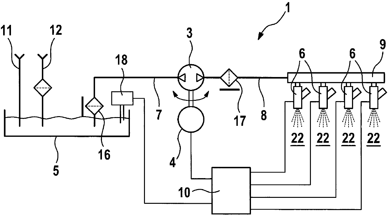 Device for injecting water of an internal combustion engine and method for operating a device of this type