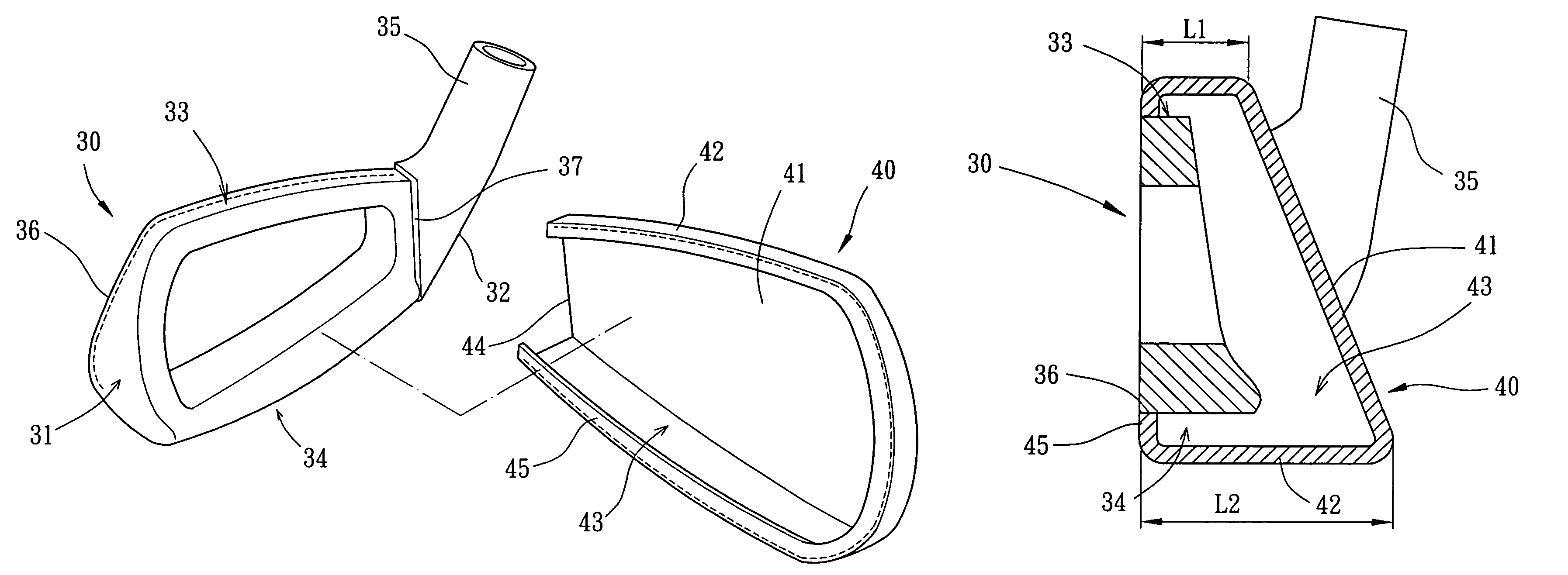 Golf club head having a connecting structure for a high degree of flexibility
