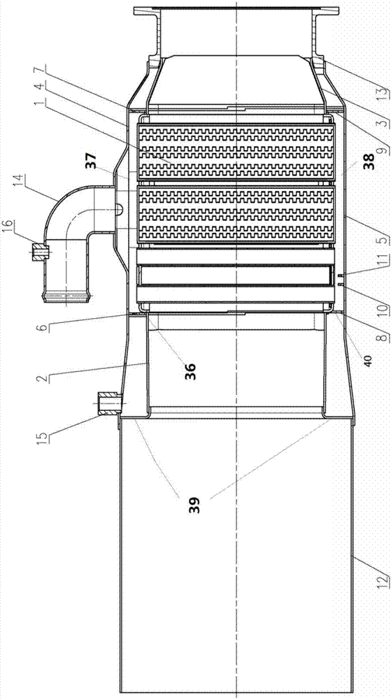 Heat exchange device utilizing combustion waste heat with variable distances of heat exchange structures