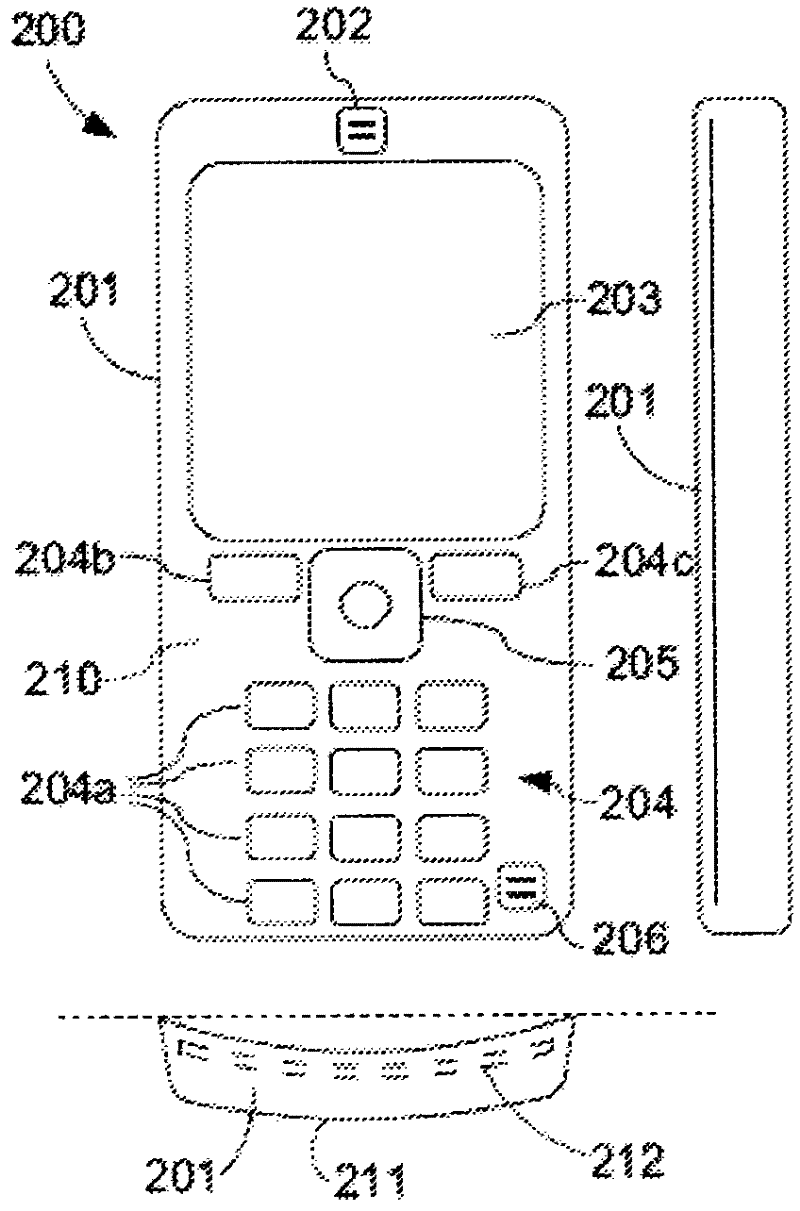 Device with retracted front face