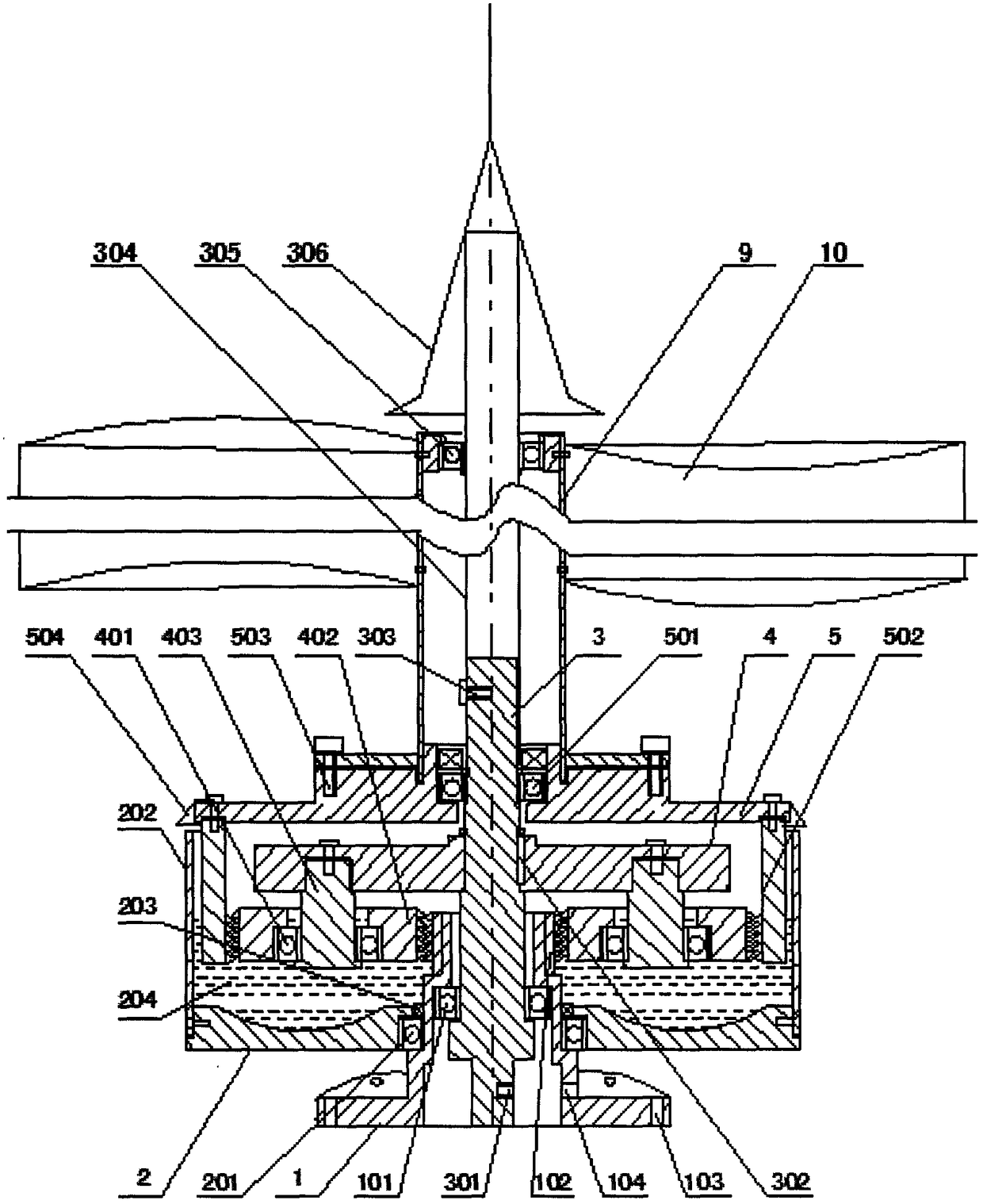 Outer rotor vertical axis planetary gear speed increaser