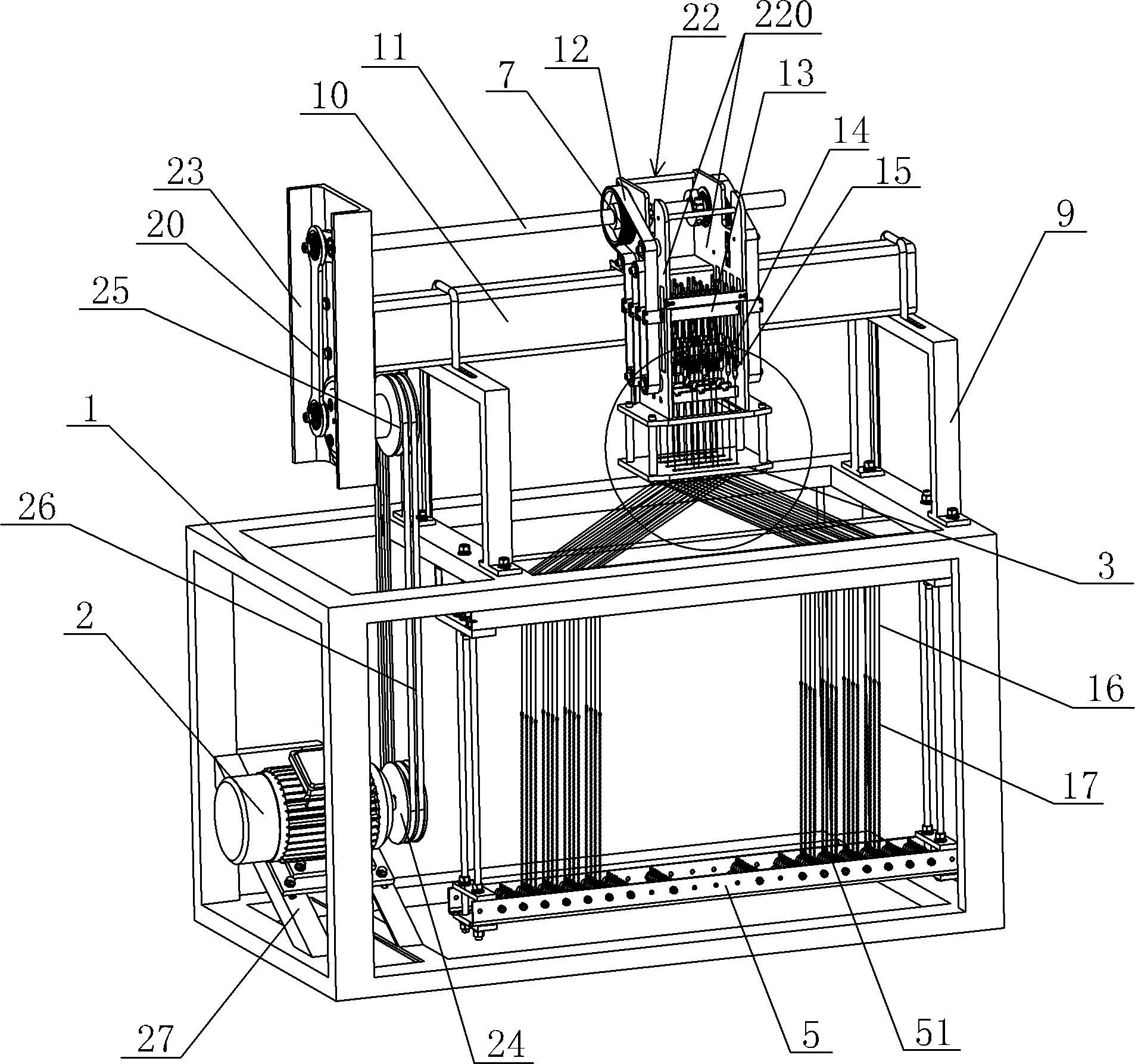 Through silk thread installing mechanism on through silk thread spring testing device