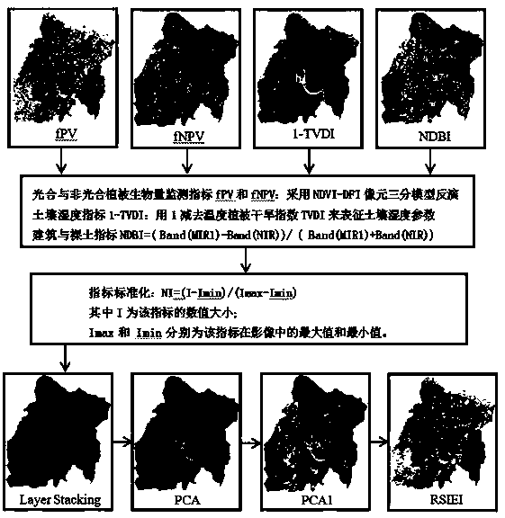 Construction method and application of remote sensing comprehensive ecological model RSIEI for evaluating ground surface thermal environment differentiation effect of mining development dense area