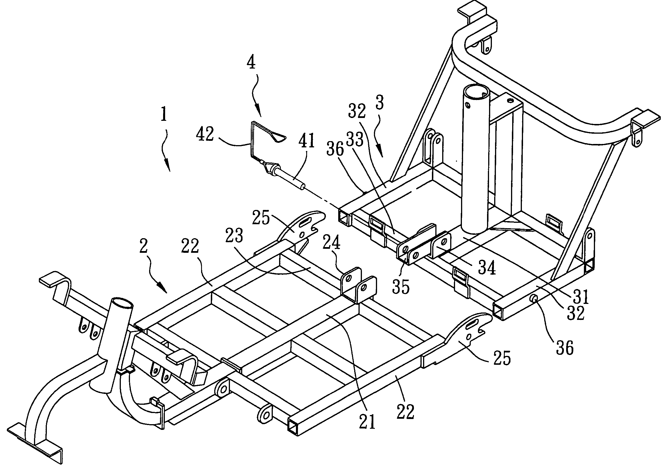 Vehicle chassis having a locking device for securing connection between first and second chassis members