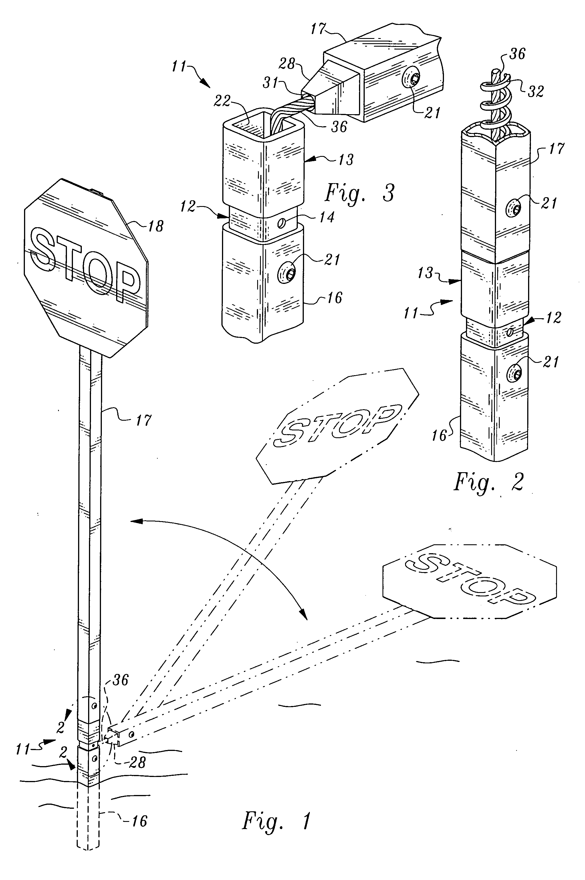 Reusable, breakaway connector section for highway sign posts