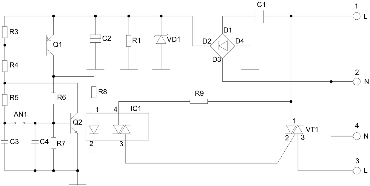 Zero-power-consumption standby energy-saving switch module with button switch