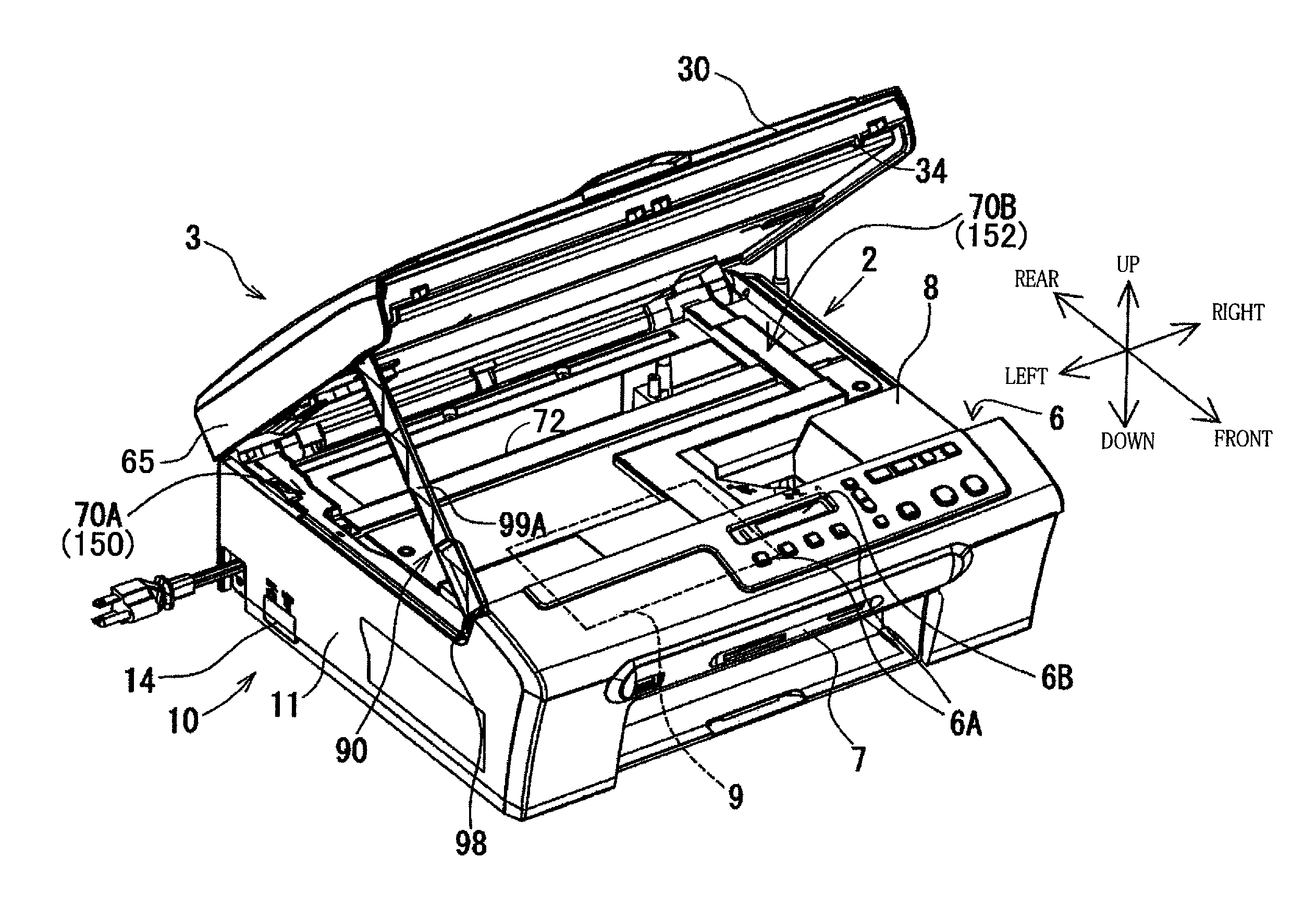 Opening and closing assembly, and multifunction device including the assembly