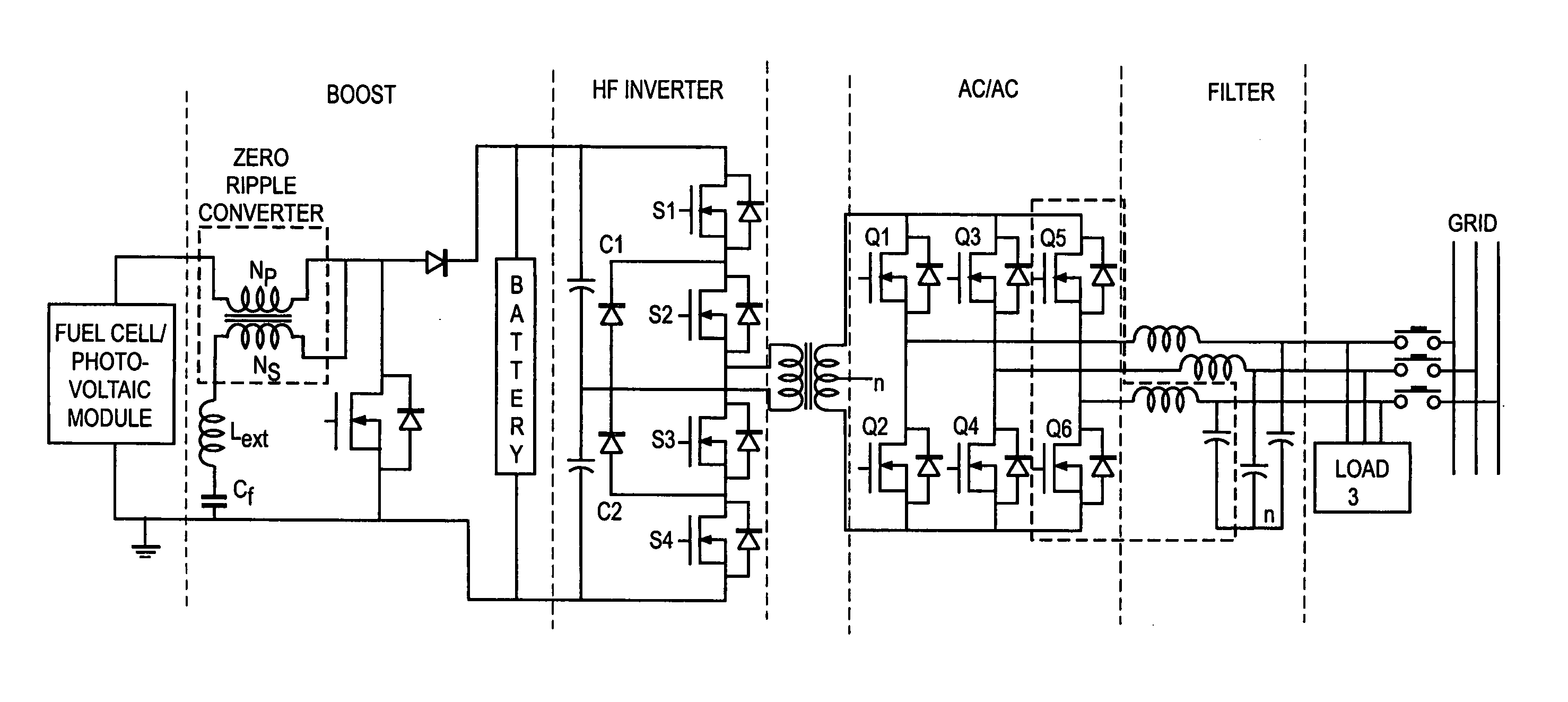 Novel efficient and reliable DC/AC converter for fuel cell power conditioning
