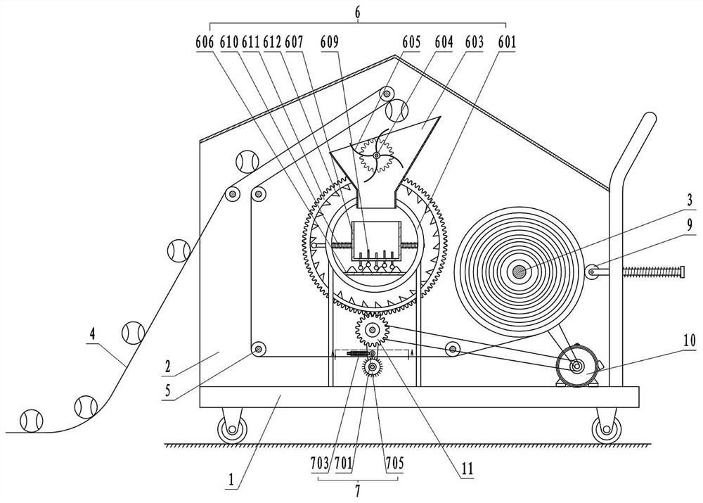 Tennis ball collecting device for tennis court