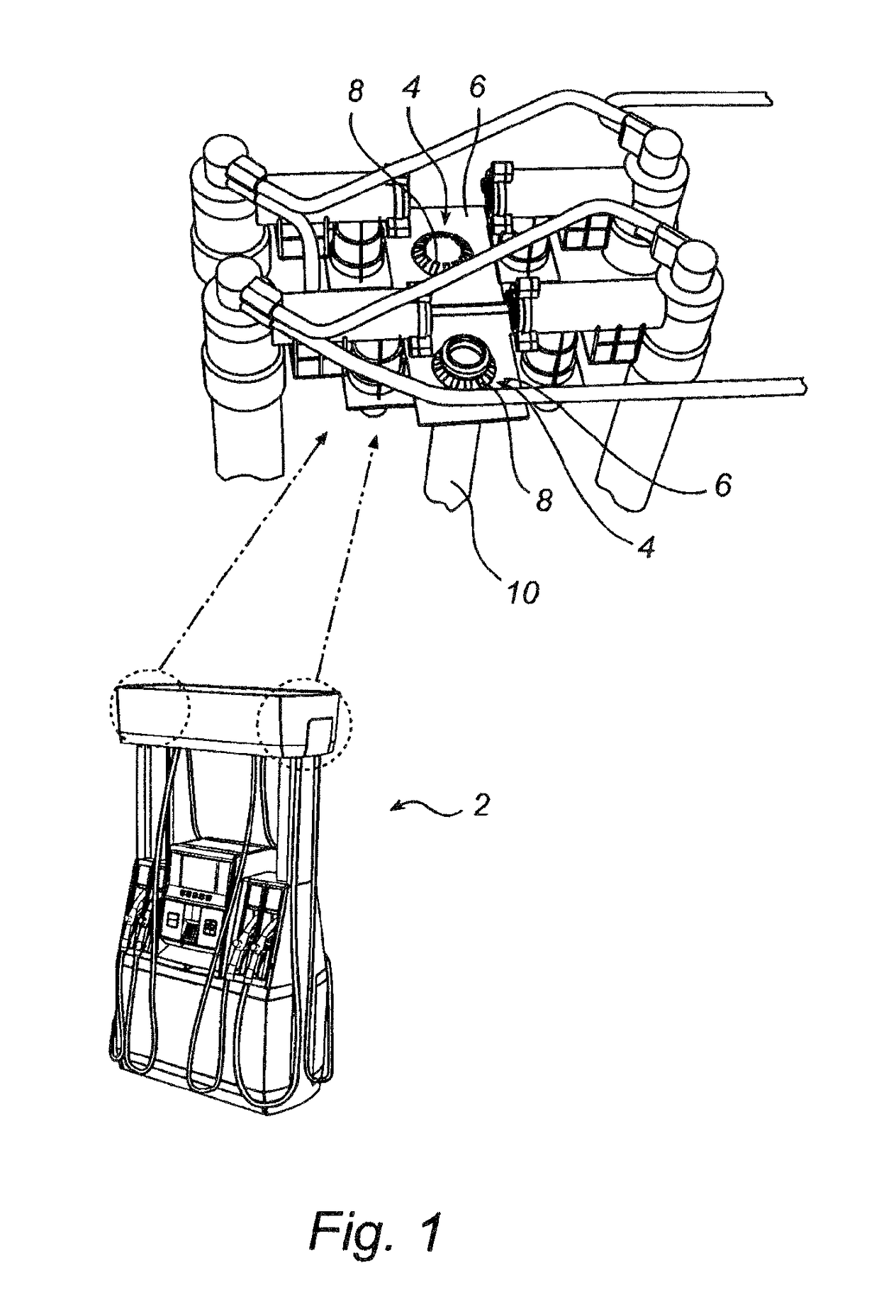 Fuel dispensing unit comprising a locking member for retaining a fuel conduit in a locked position