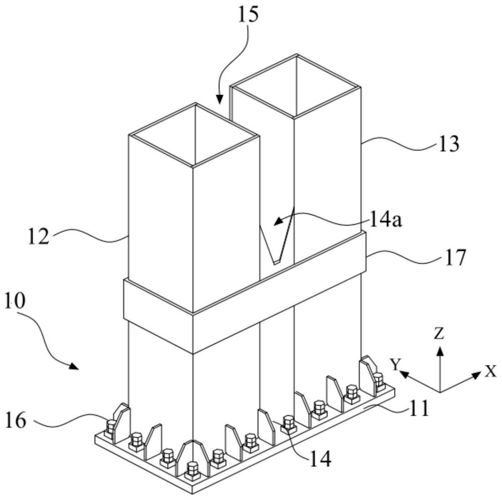Double-steel-column combined column foot structure and construction method thereof