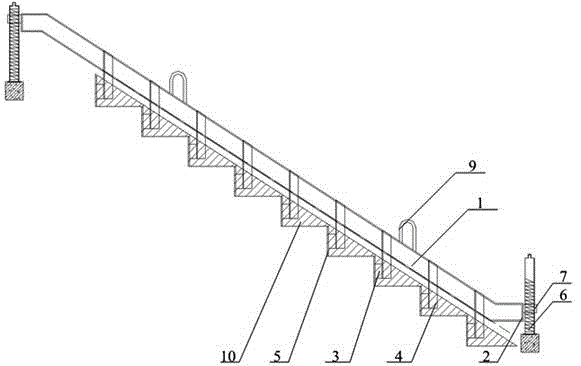 Steel stair formwork and constructing method for once pouring forming of building staircase