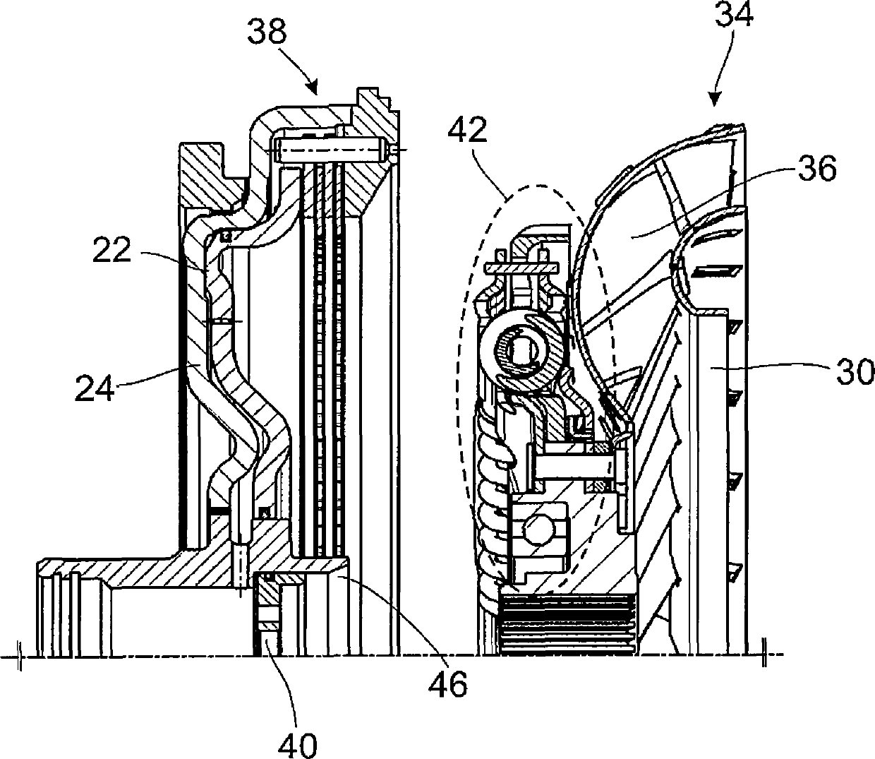 Securing element for fixing hub of turbine wheel and method of assembling hydraulic starting torque converter