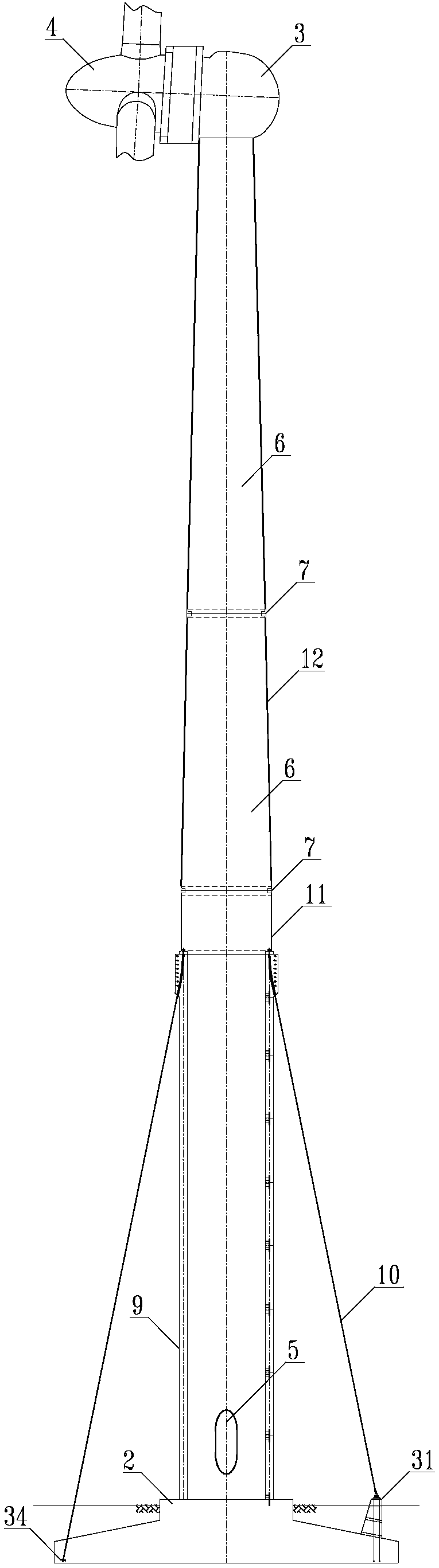 Cable-stayed prestressed steel and concrete combined fan tower