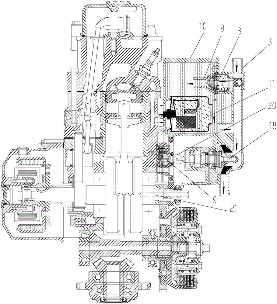 Engine with oil filtering and cooling device