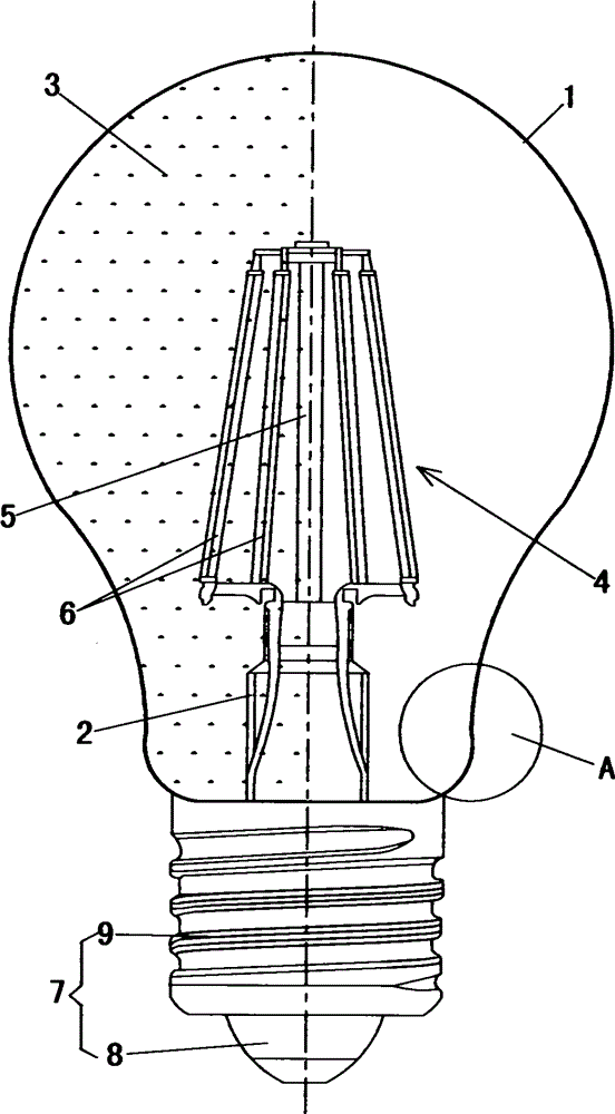 360-degree lighting bulb and processing method thereof