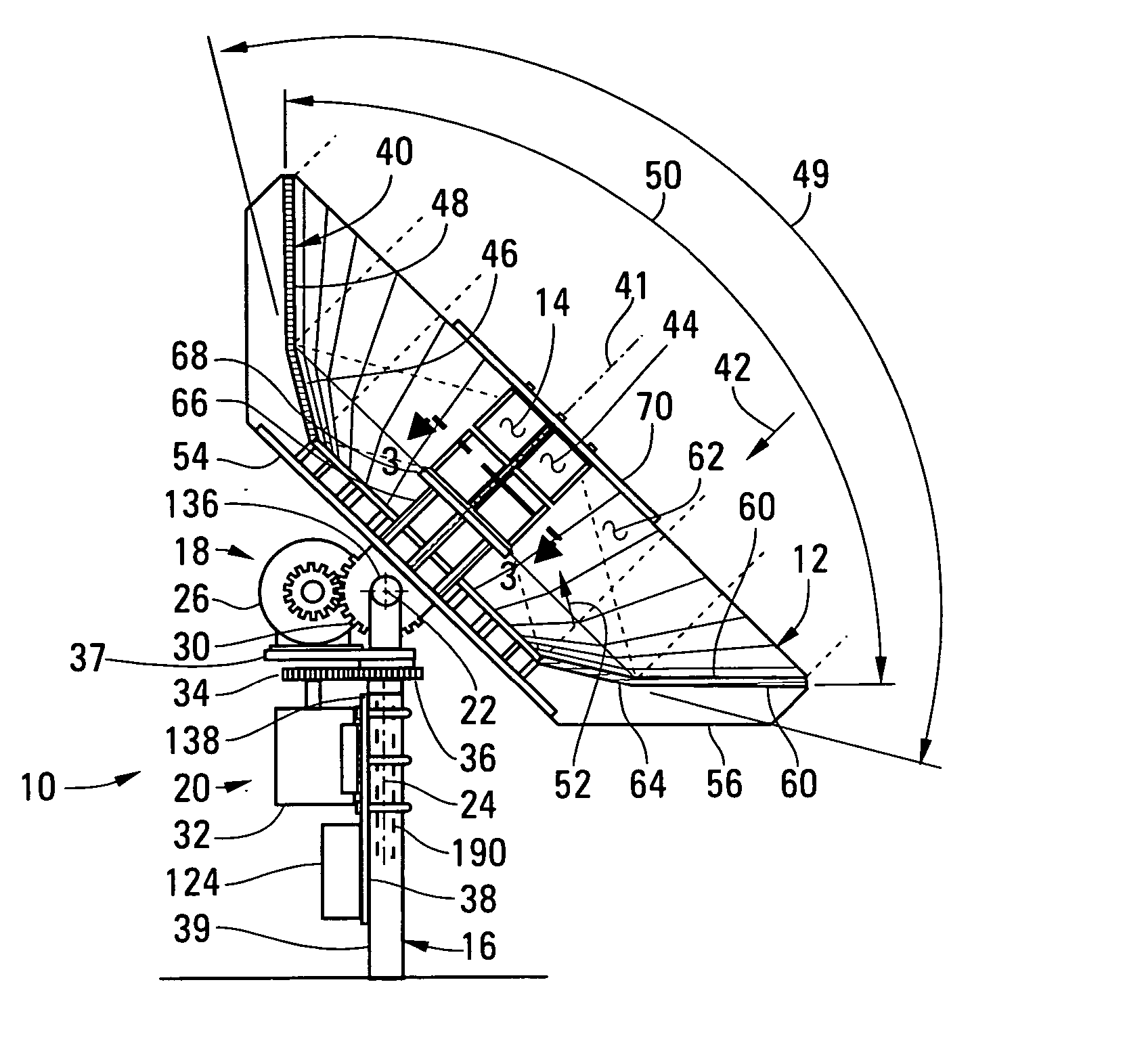 Apparatus for generating electrical power from solar radiation concentrated by a concave reflector
