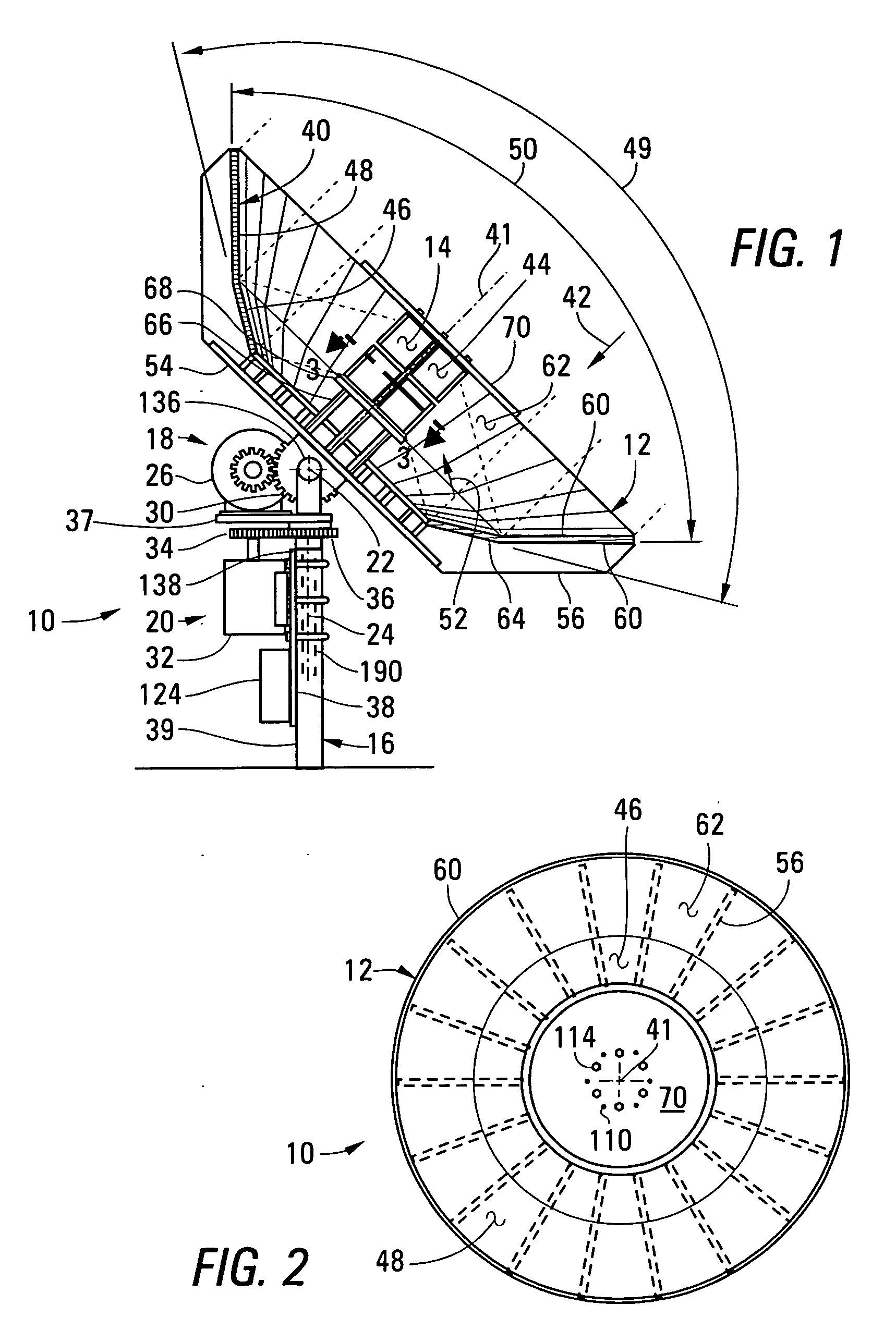 Apparatus for generating electrical power from solar radiation concentrated by a concave reflector