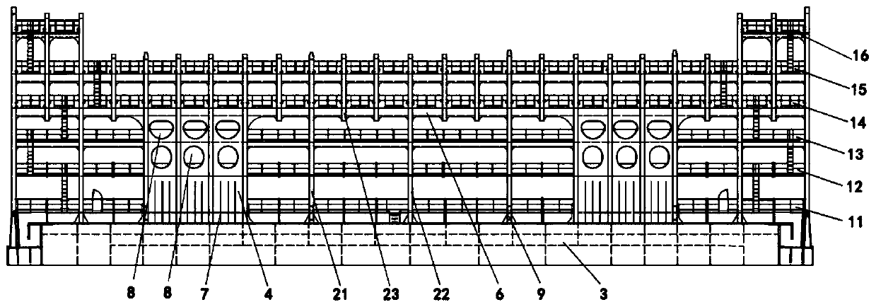 Light-weight lashing bridge structure of ultra-large container ship