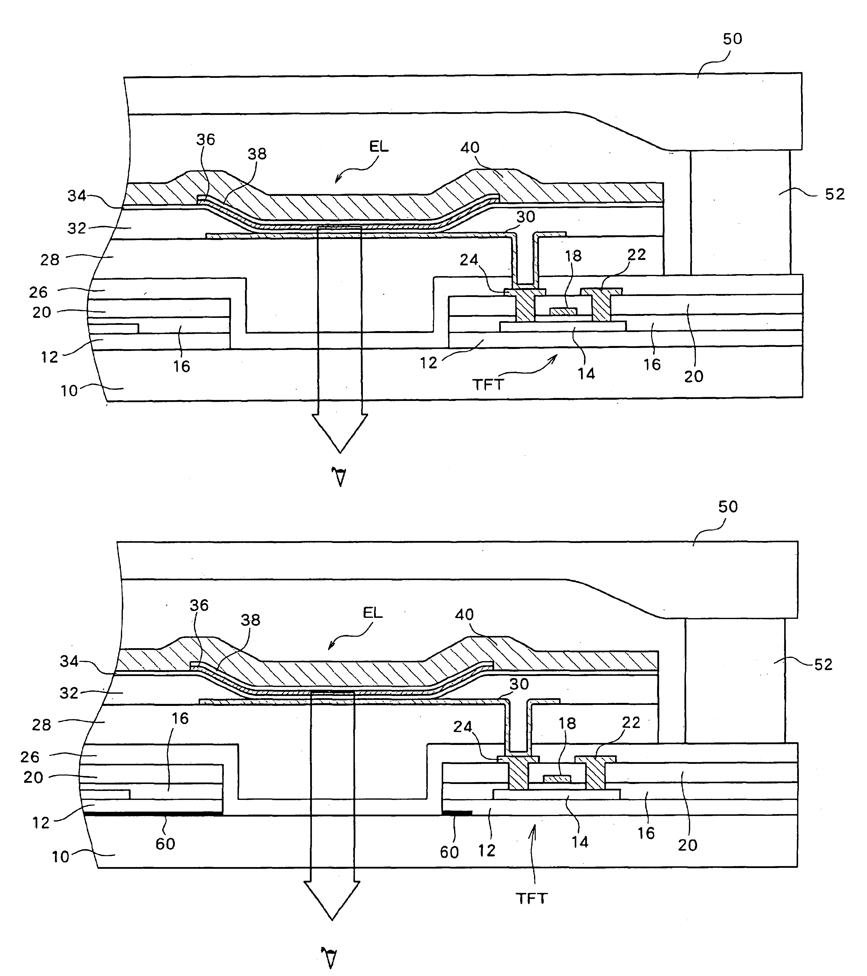 Electroluminescence display apparatus with opening in silicon oxide layer