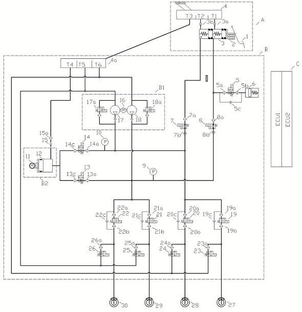 Braking system with redundancy design and control method