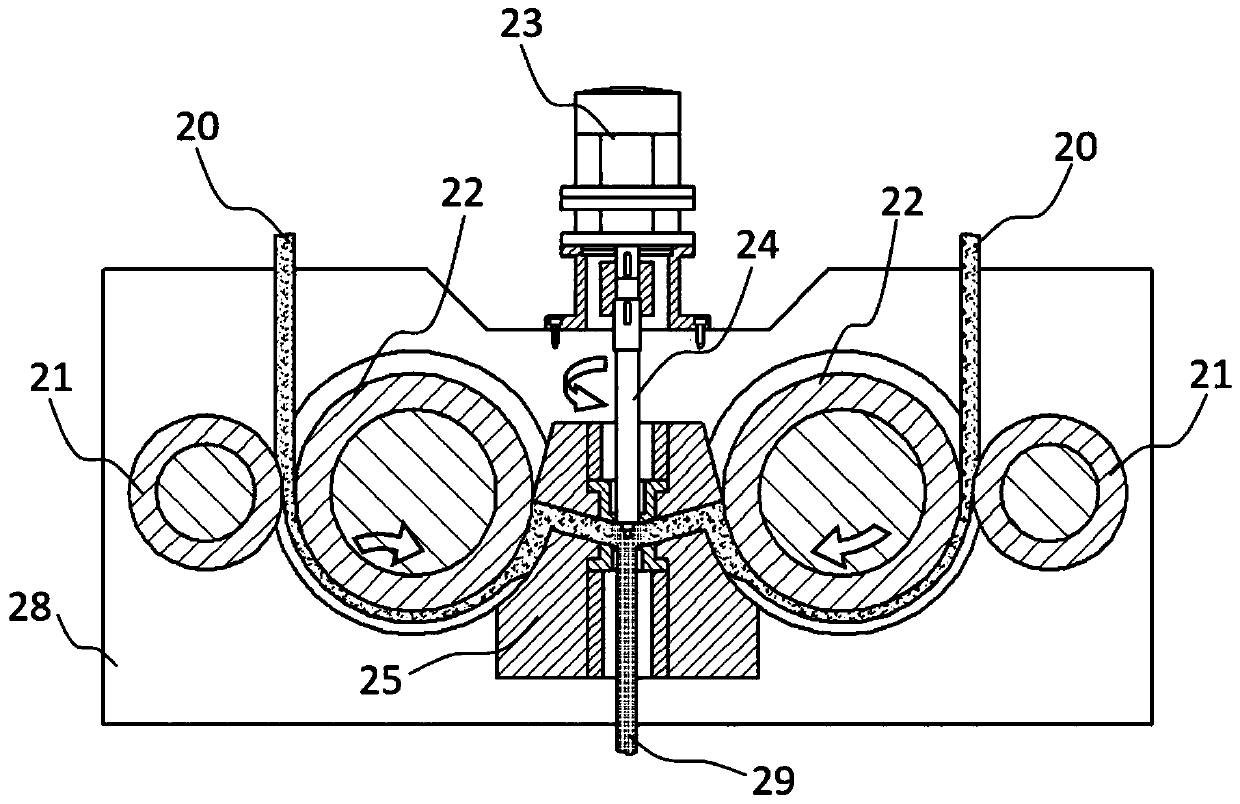 Continuous friction stir extrusion production method and production device for ultra-fine grain material