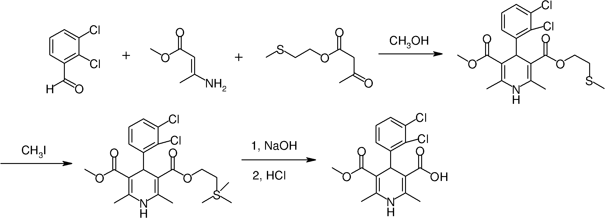 Preparation method of 4-(2,3-dichlorophenyl)-2,6-dimethyl-1,4-dihydro-5-methoxy-carbonyl-3-pyridinecarboxylic acid