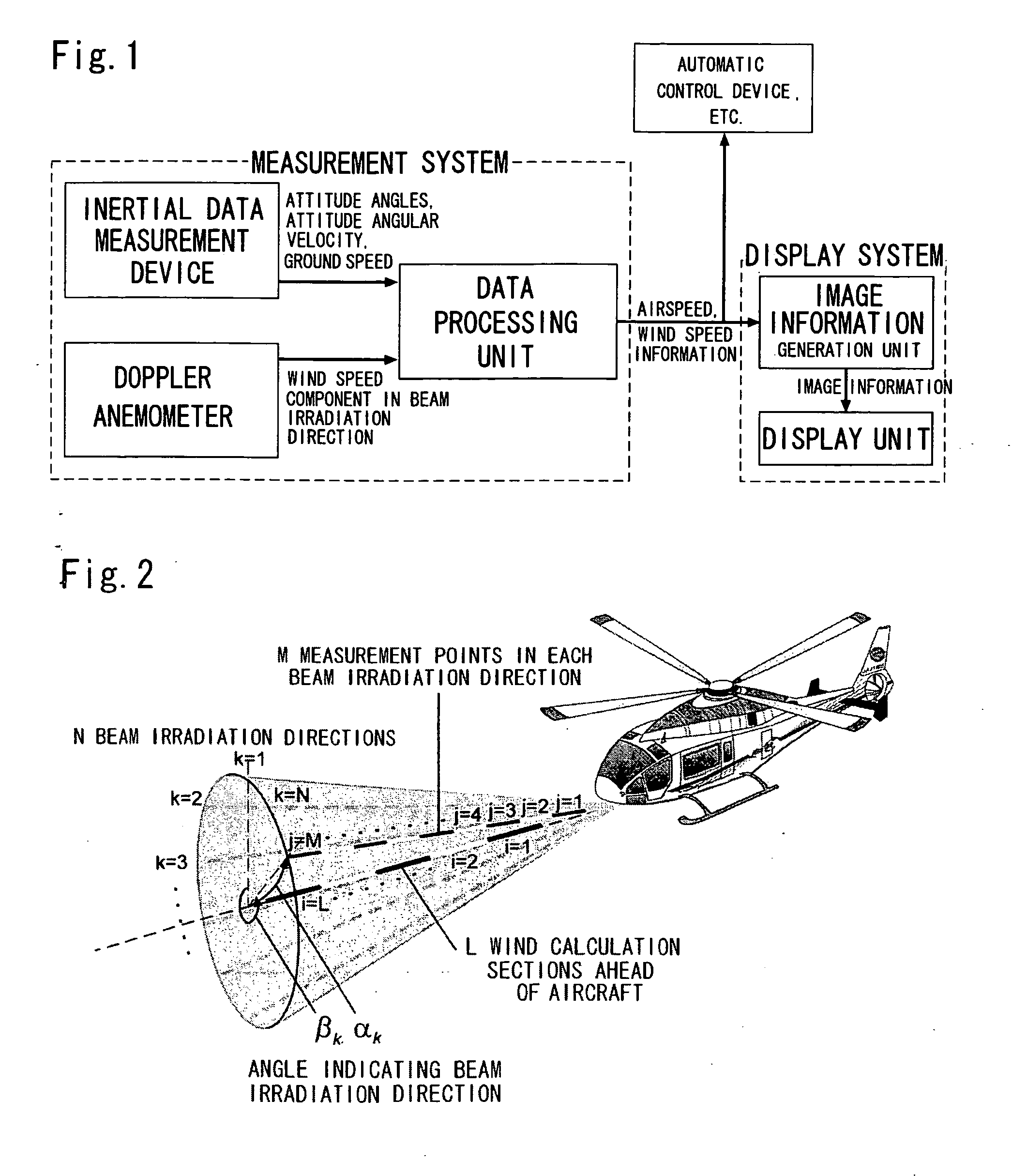 Airspeed / wind speed measurement device for aircraft, and display device for same