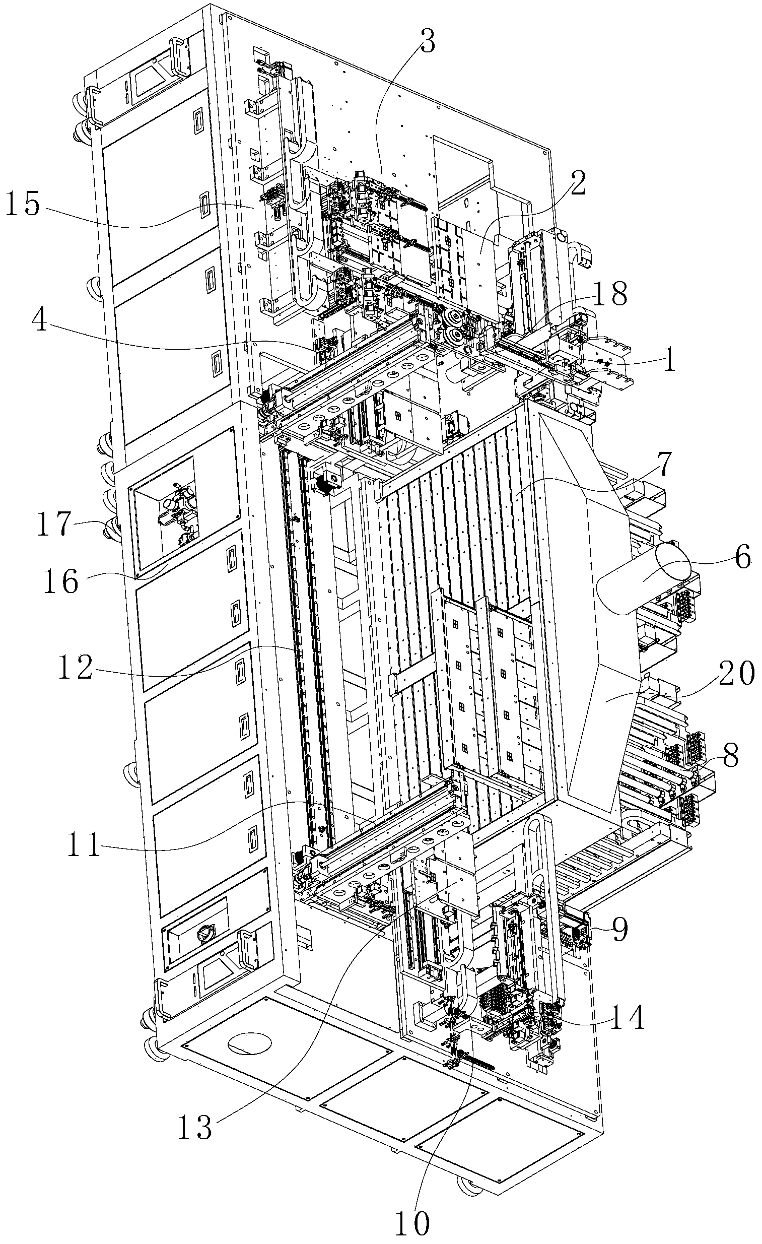 Multi-layer baking solidification dispensing machine achieving automatic feeding and discharging