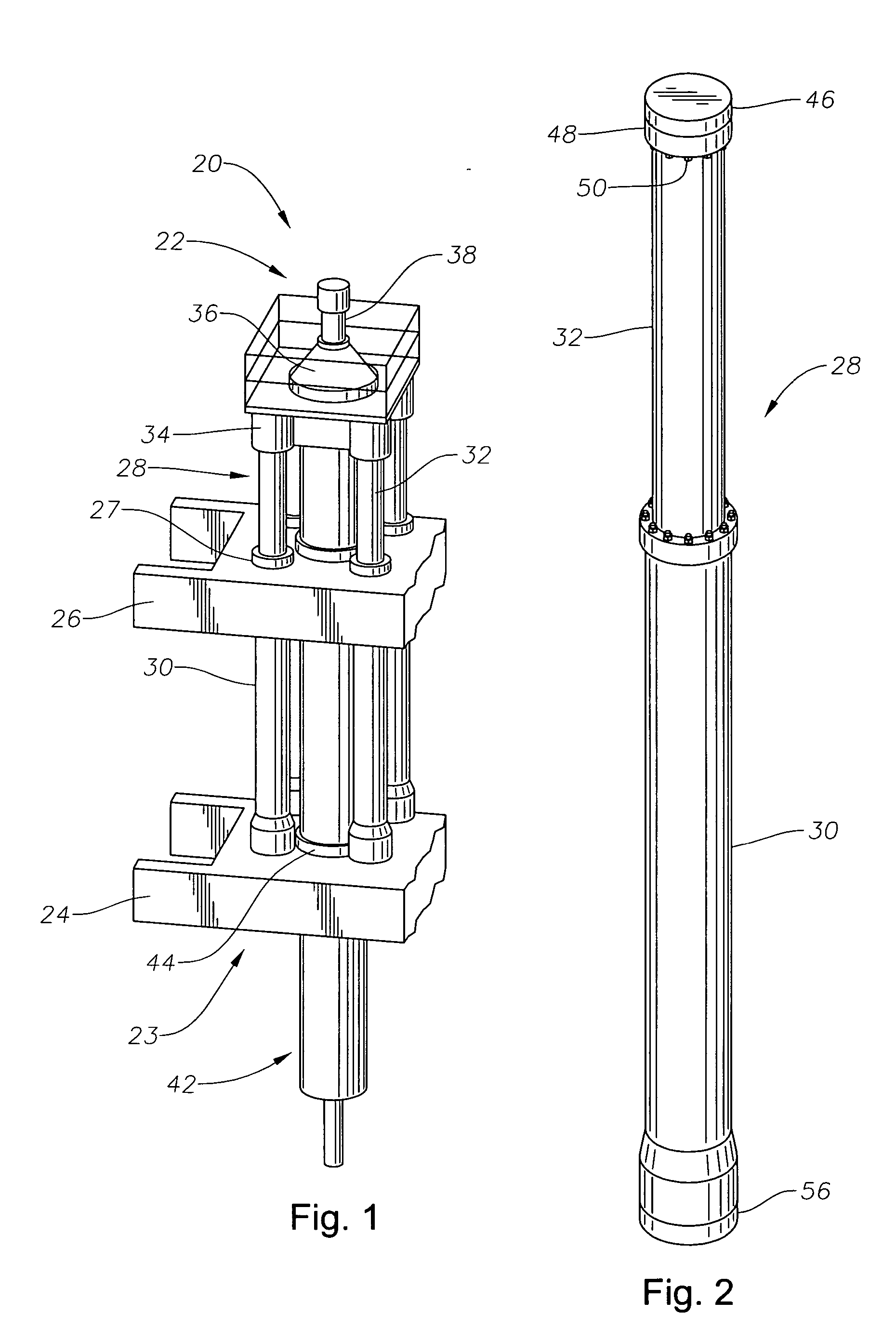 Hydro-pneumatic tensioner with stiffness altering secondary accumulator