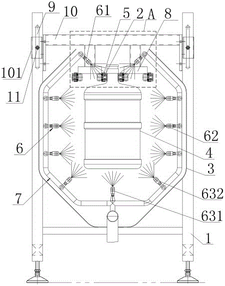 Bucket opening suspension type spray outer washing device