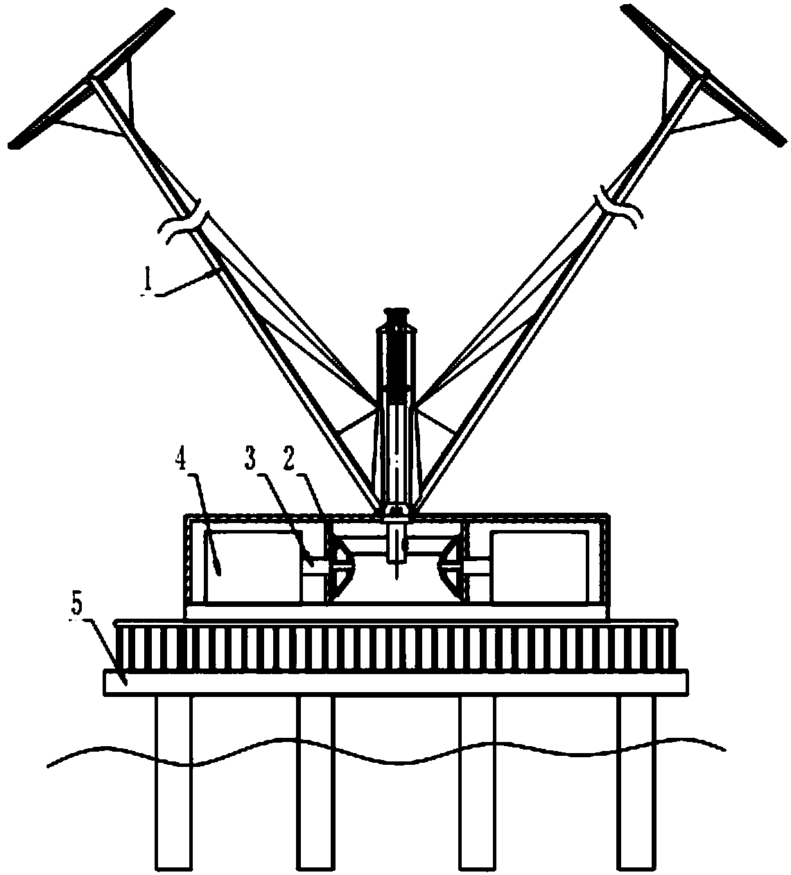 Offshore wind power generator with V-shaped wind rotor structure