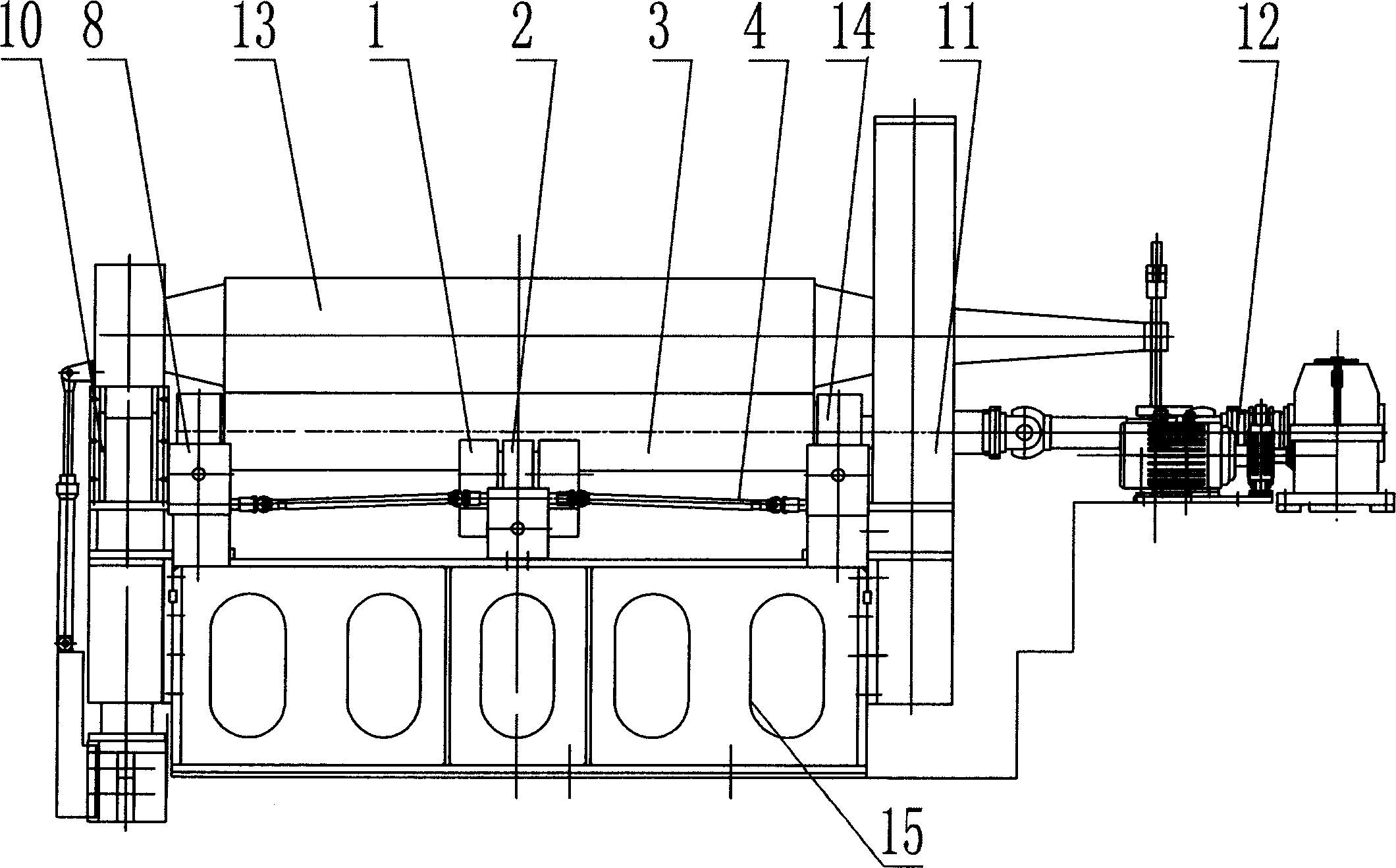 Horizontal downwards regulating three-roller plate bending machine