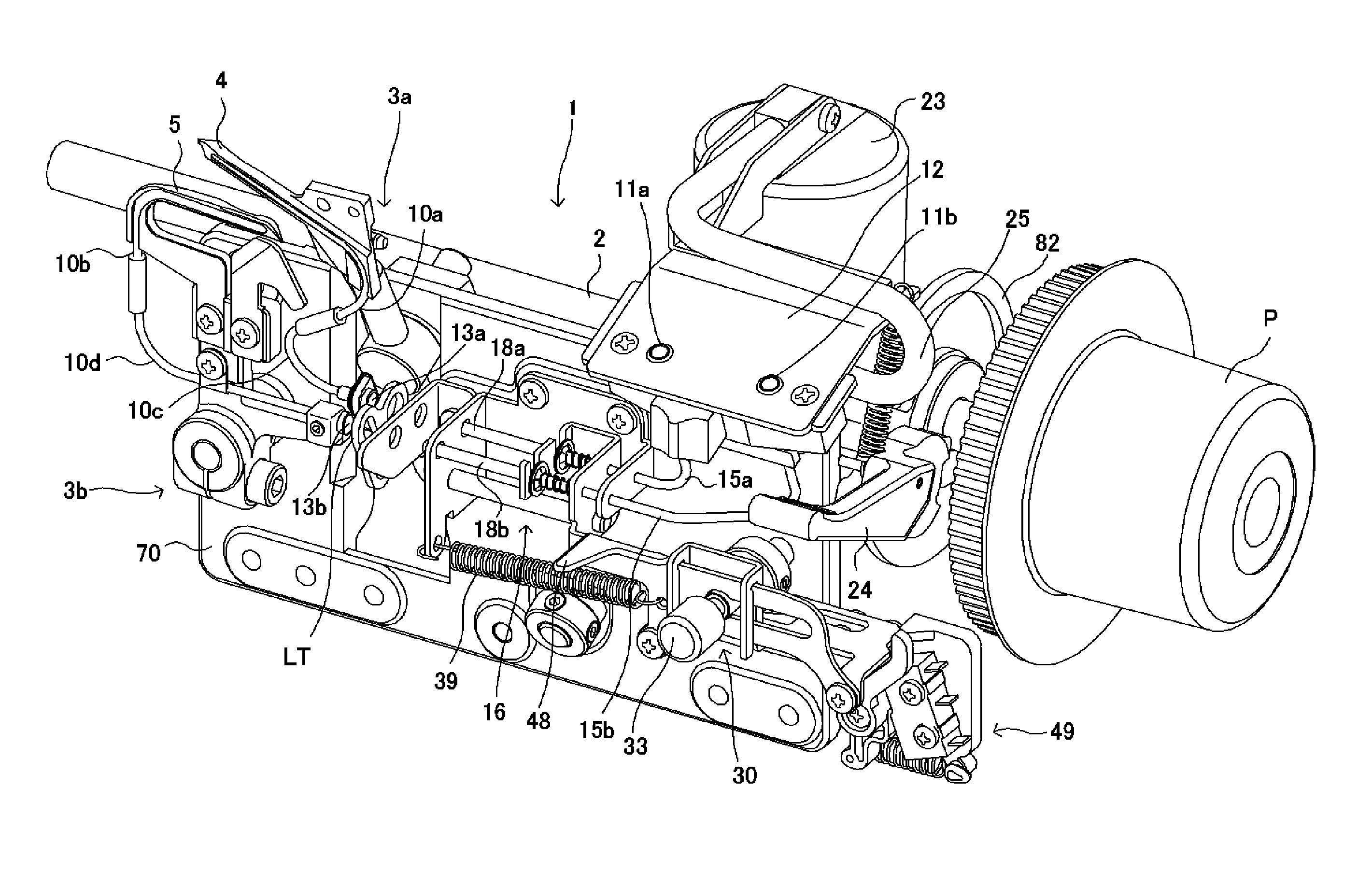 Gas carrying threading device of sewing machine