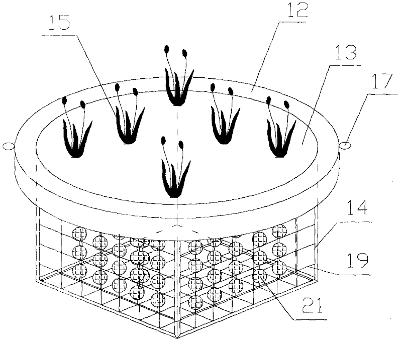 Movable type plant floating island chain applicable to estuary of lake