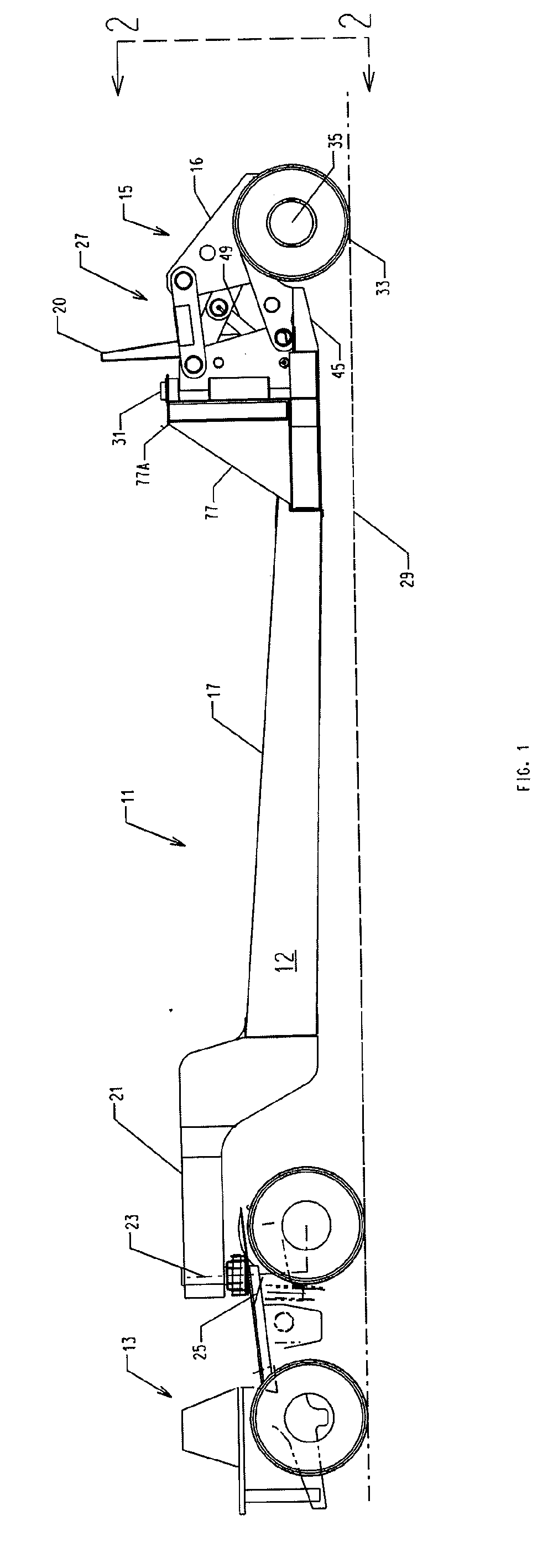 Method and apparatus for transitioning a heavy equipment hauling rear loading trailer between transport and loading positions