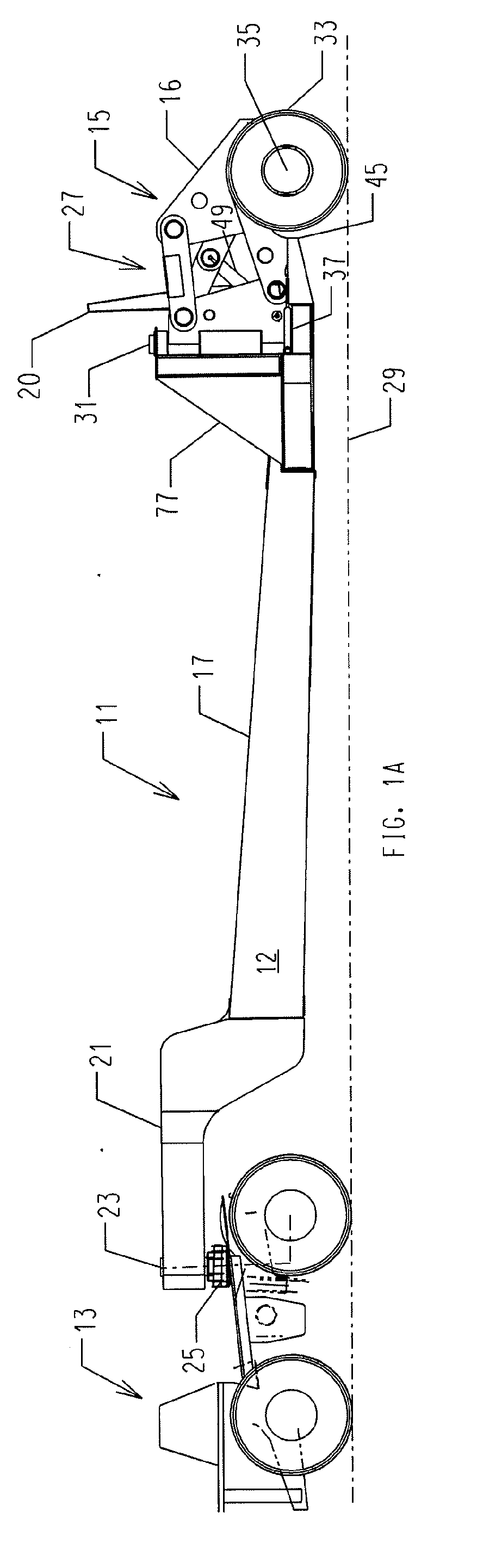 Method and apparatus for transitioning a heavy equipment hauling rear loading trailer between transport and loading positions