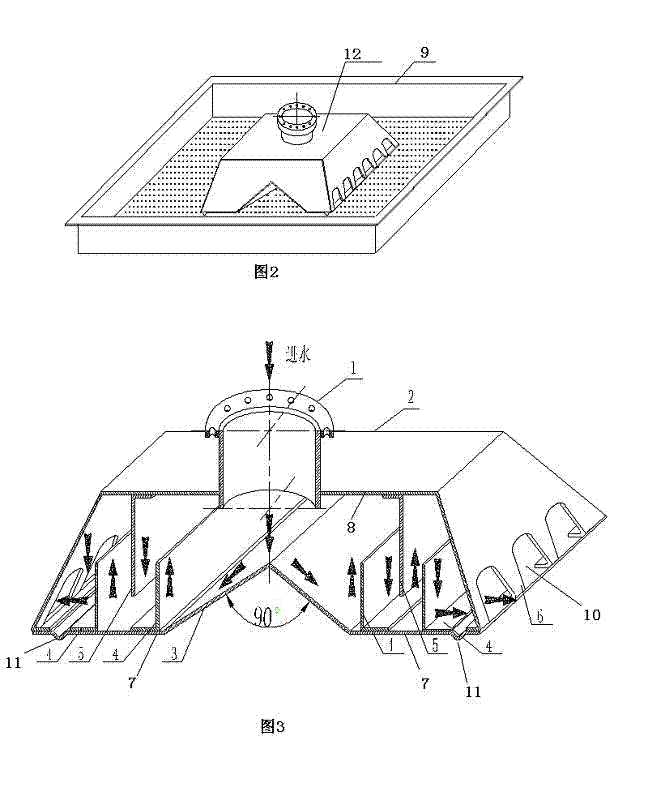 Energy dissipating water distributor of cross flow type cooling tower with hydrodynamic fan