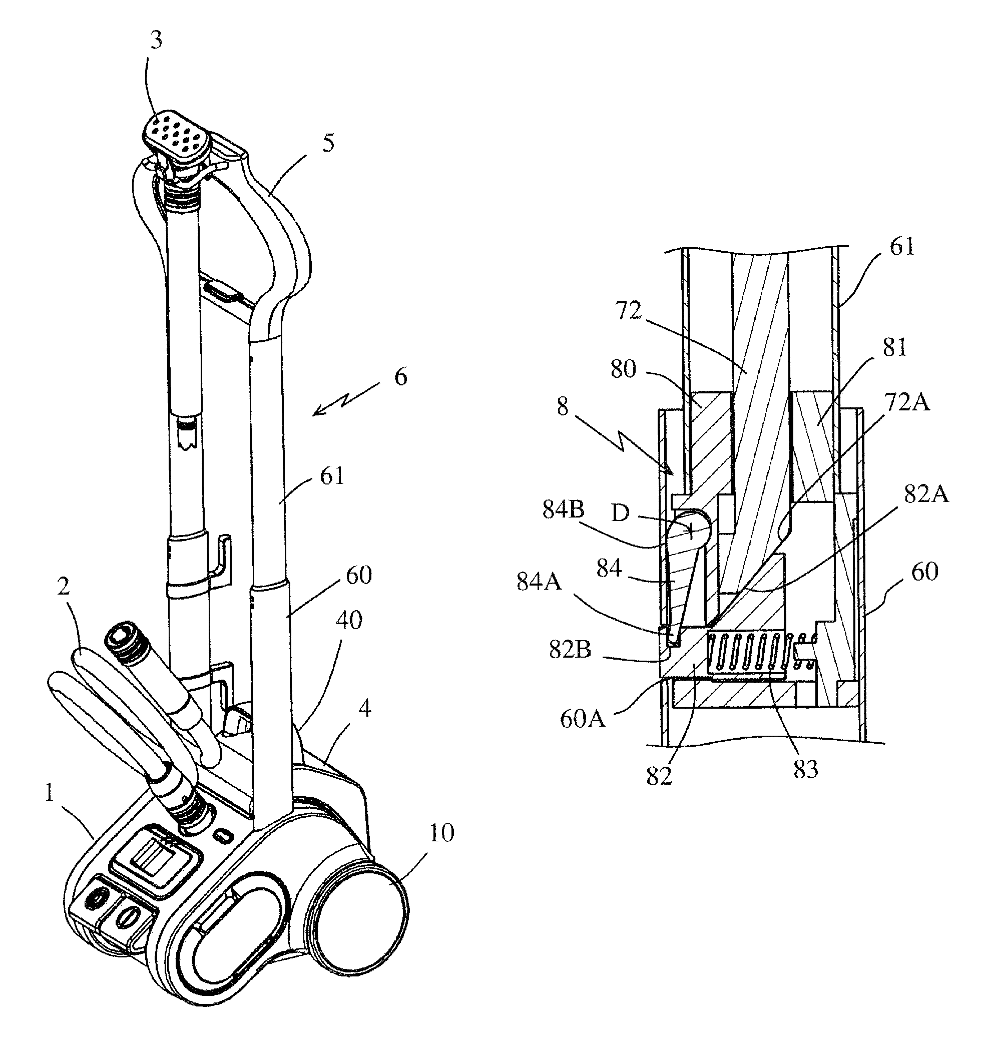 Locking device for telescoping pole and appliance provided with such a locking device