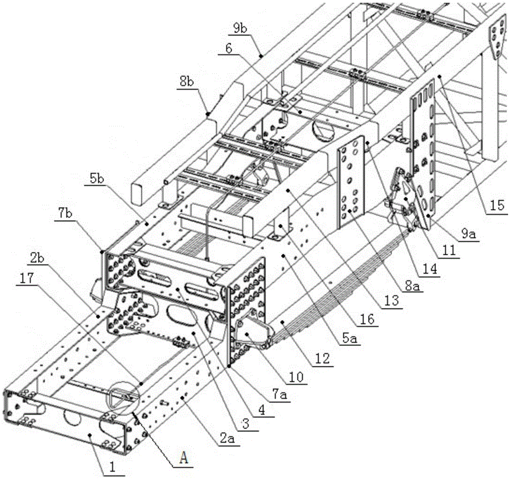 Front-section assembly of leaf spring suspension chassis frame of low drive zone passenger car