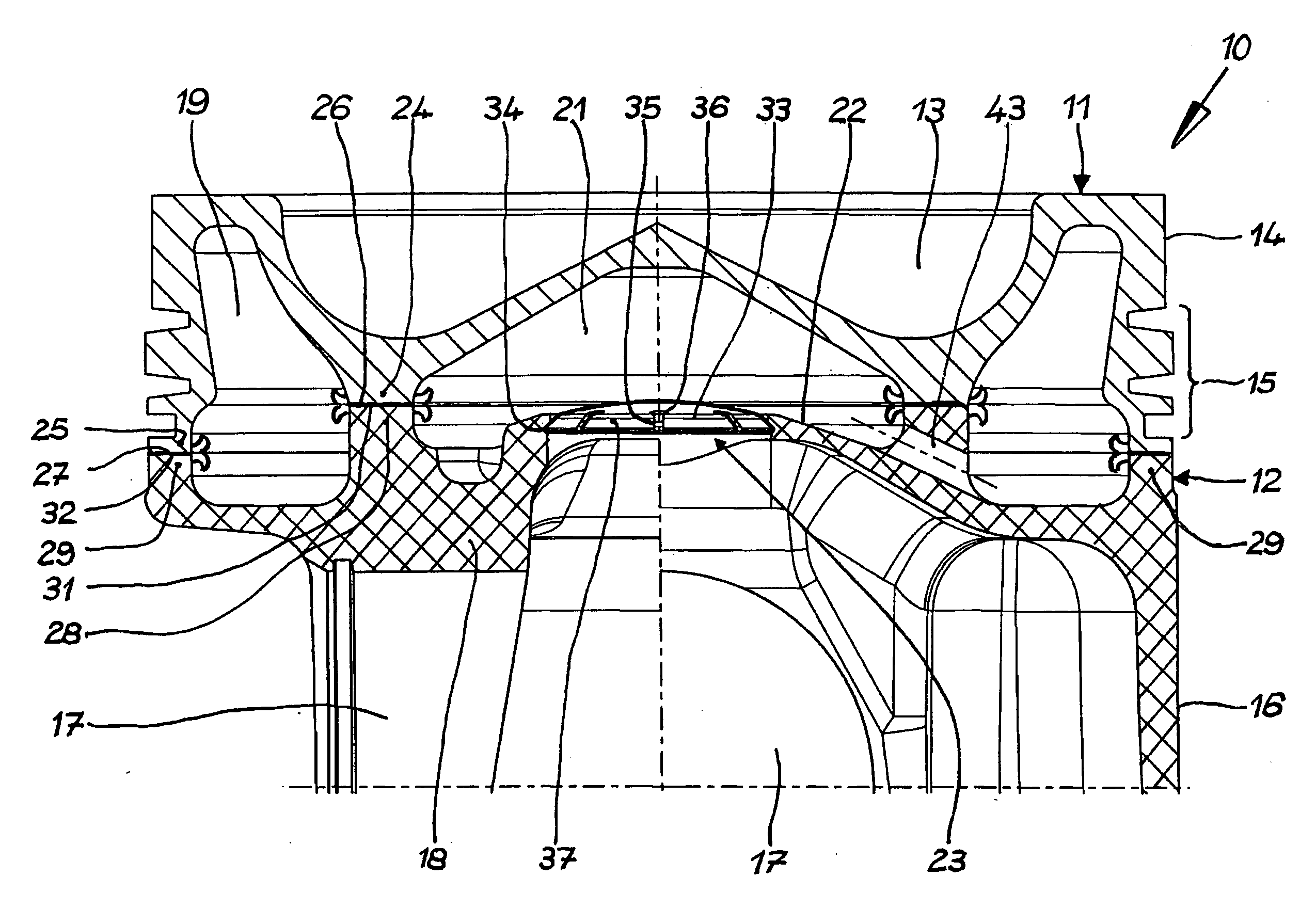 Multi-part piston for an internal combustion engine