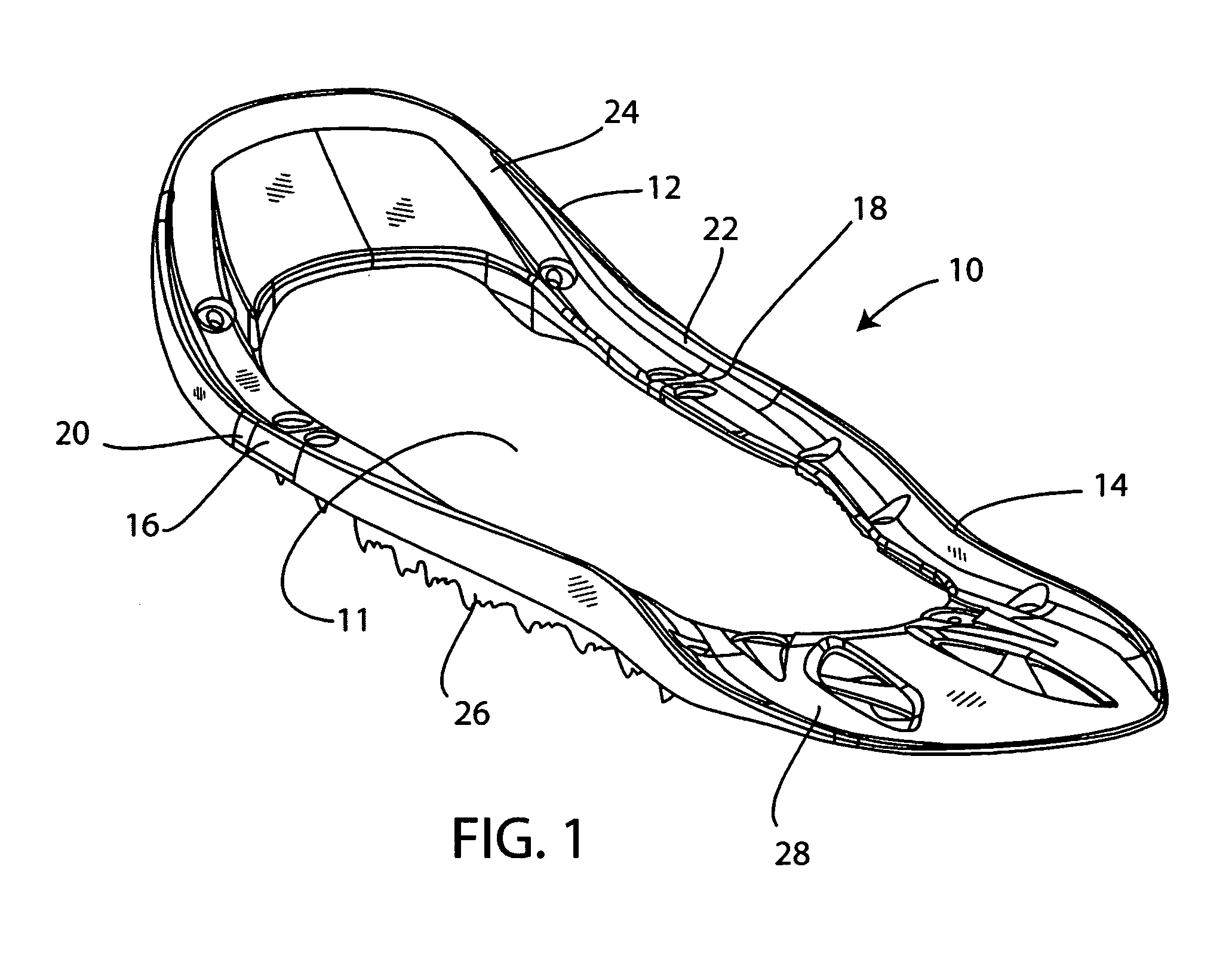 Molded snowshoe with compound deck