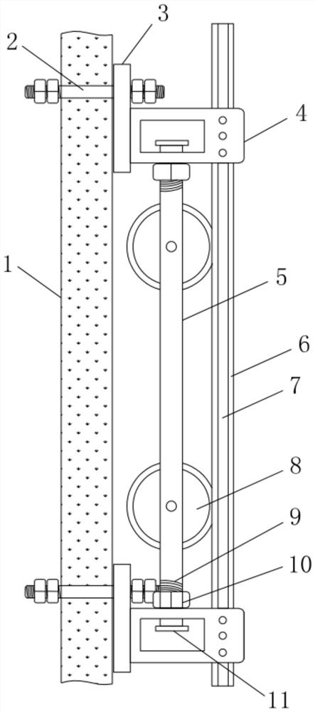 Wall-attaching support for building construction with falling-prevention mechanisms