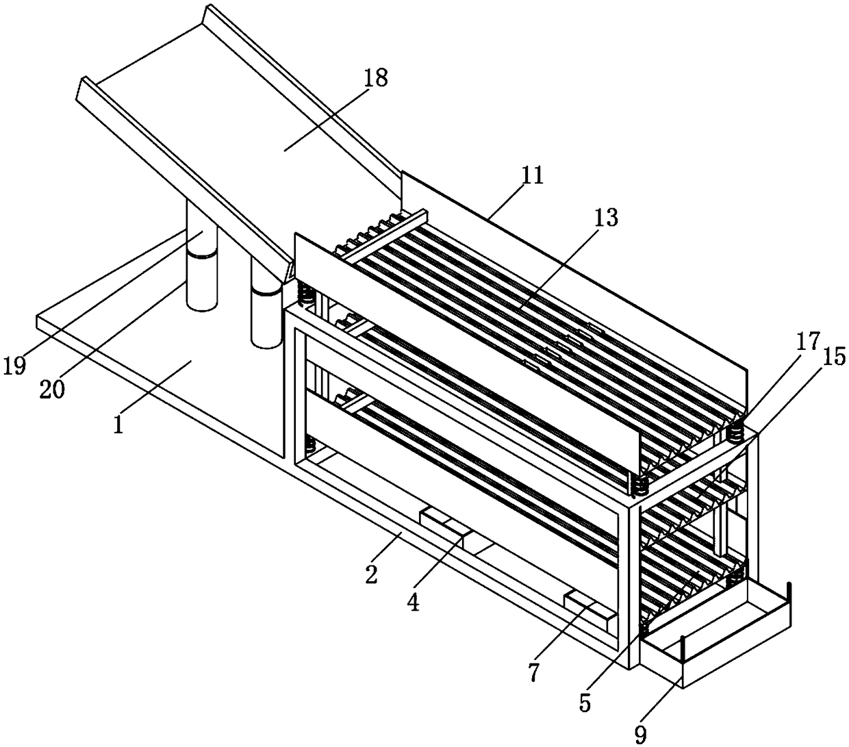 Roller pin screening and distinguishing device