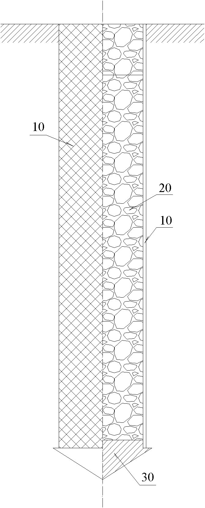Crushed rock pile used for strengthening extremely soft soil foundation and construction method thereof