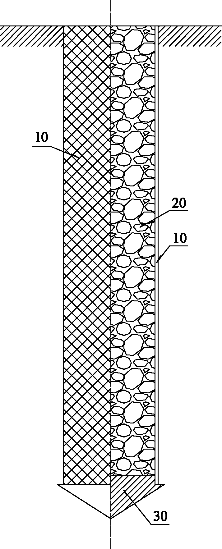Crushed rock pile used for strengthening extremely soft soil foundation and construction method thereof