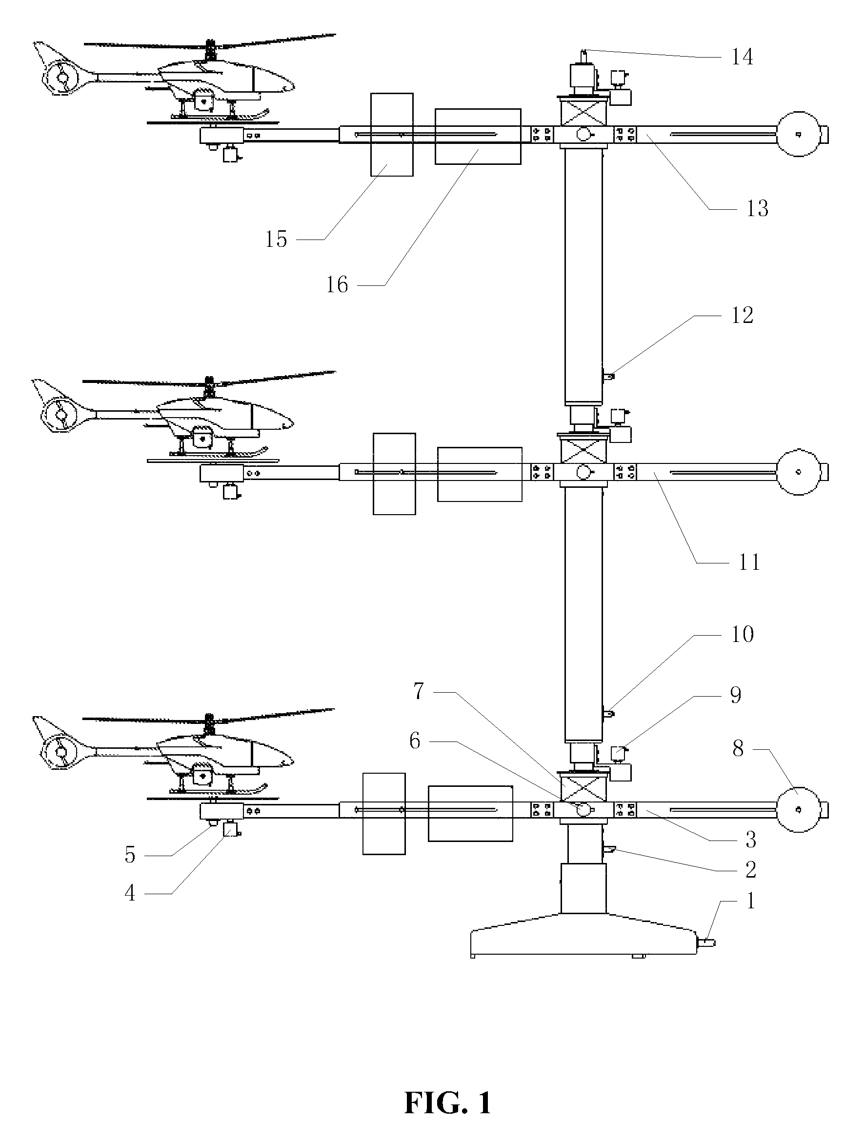 Indoor testing device for a plurality of rotor-containing flying objects