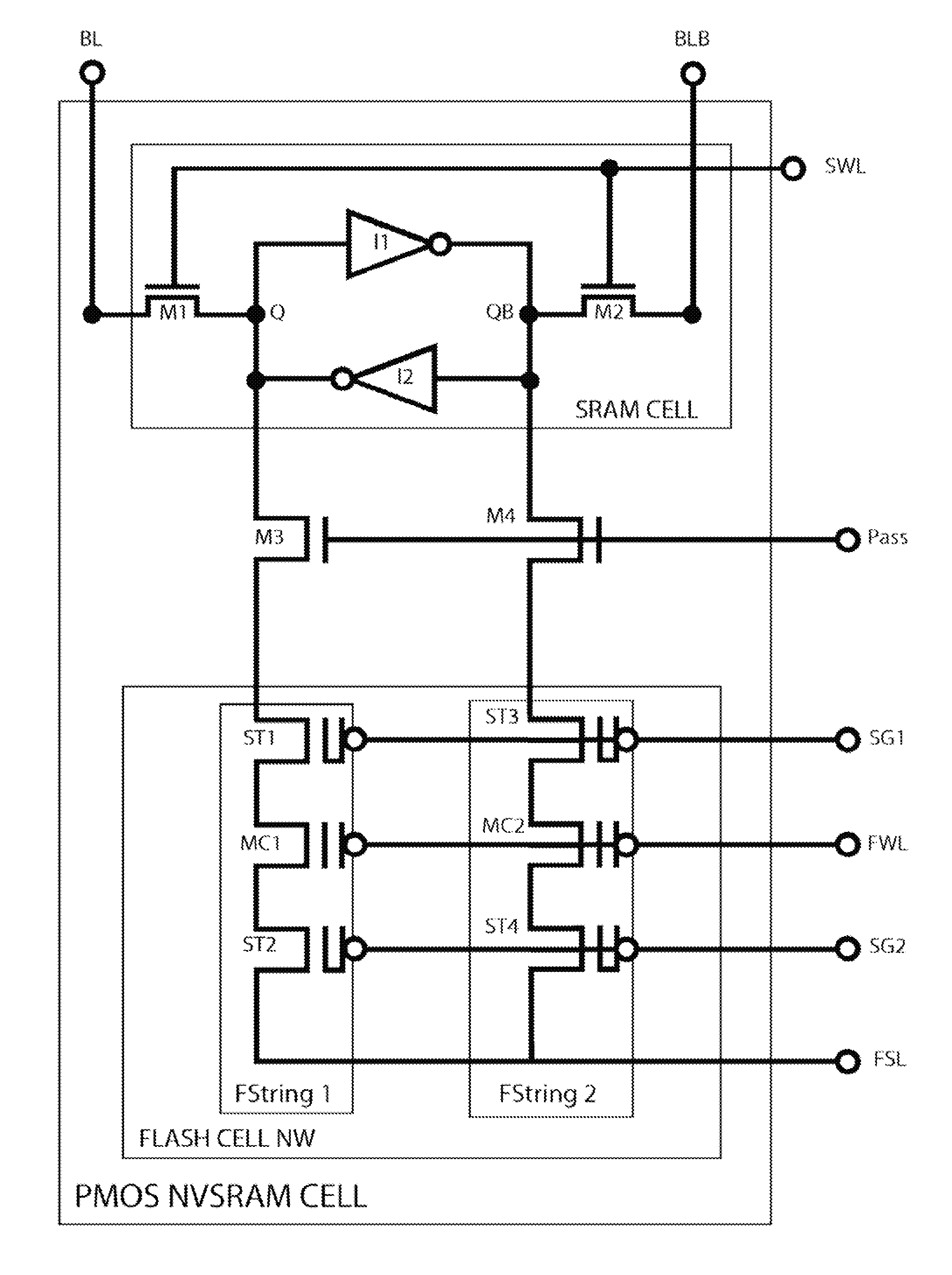 Low-voltage fast-write PMOS nvsram cell