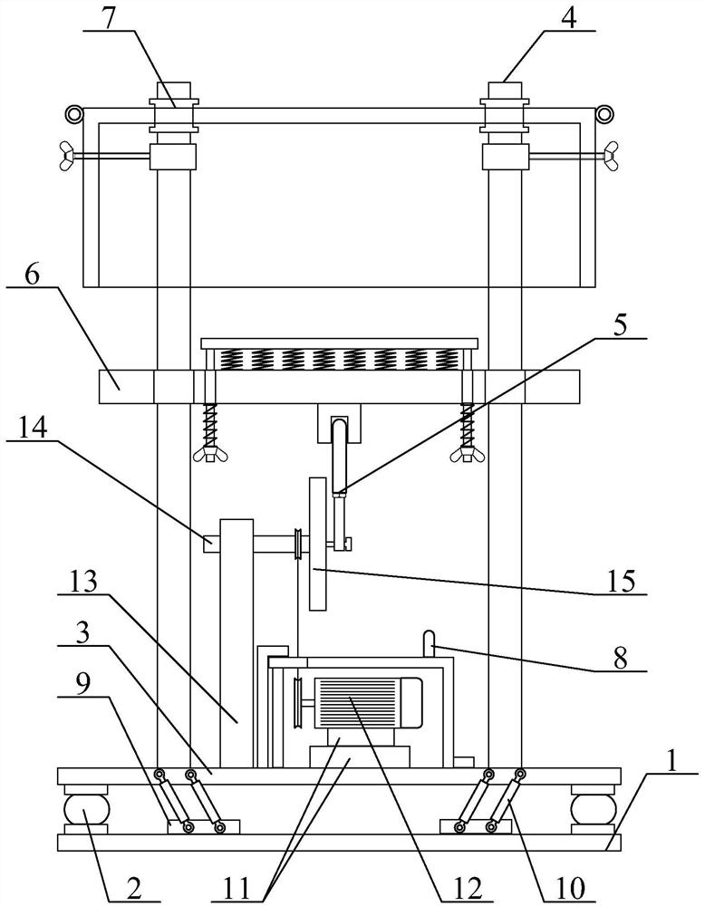 Low-frequency large-displacement bumping test table with protection function