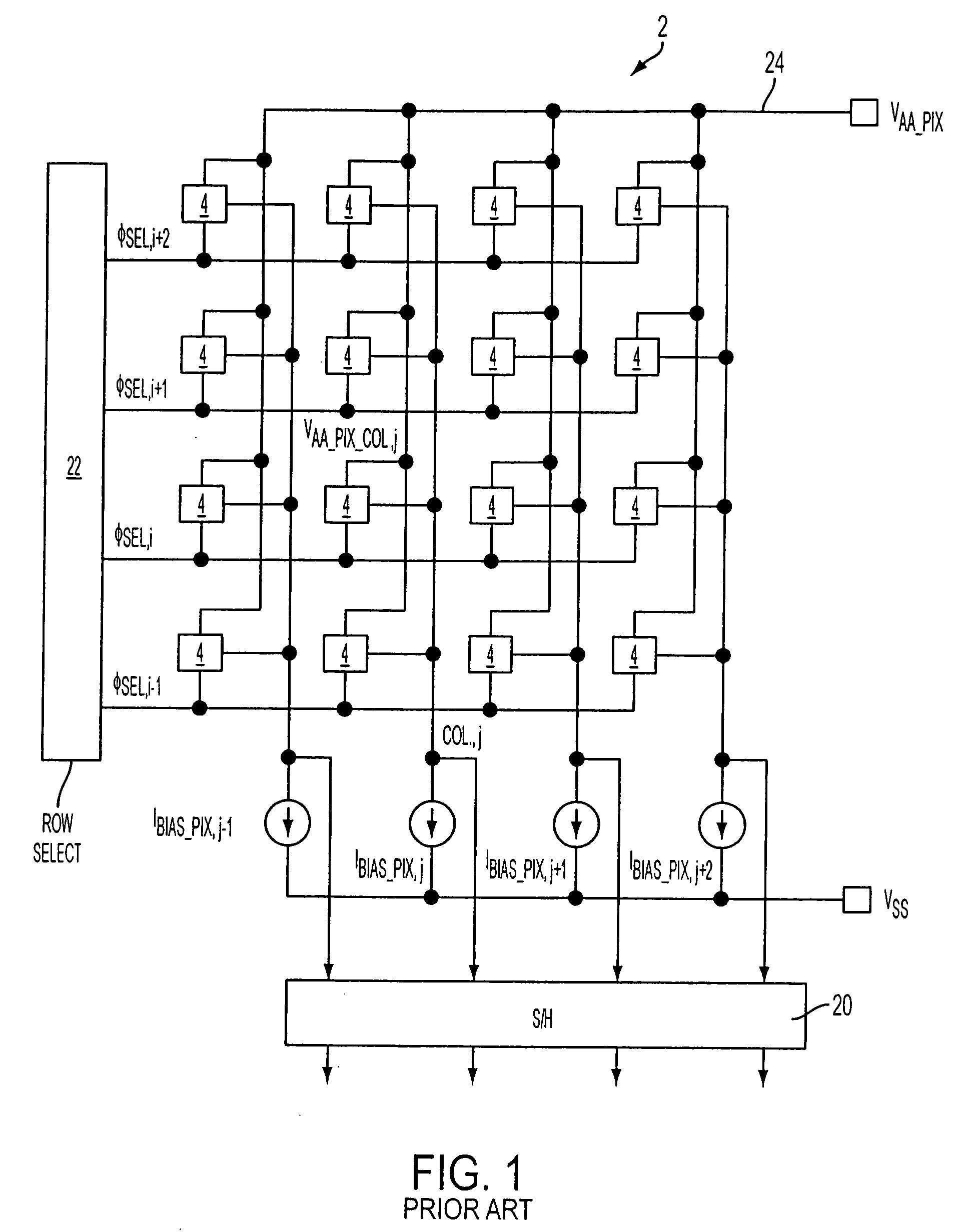 Biasing scheme for large format CMOS active pixel sensors